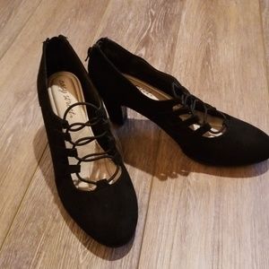 Black suede laced heels